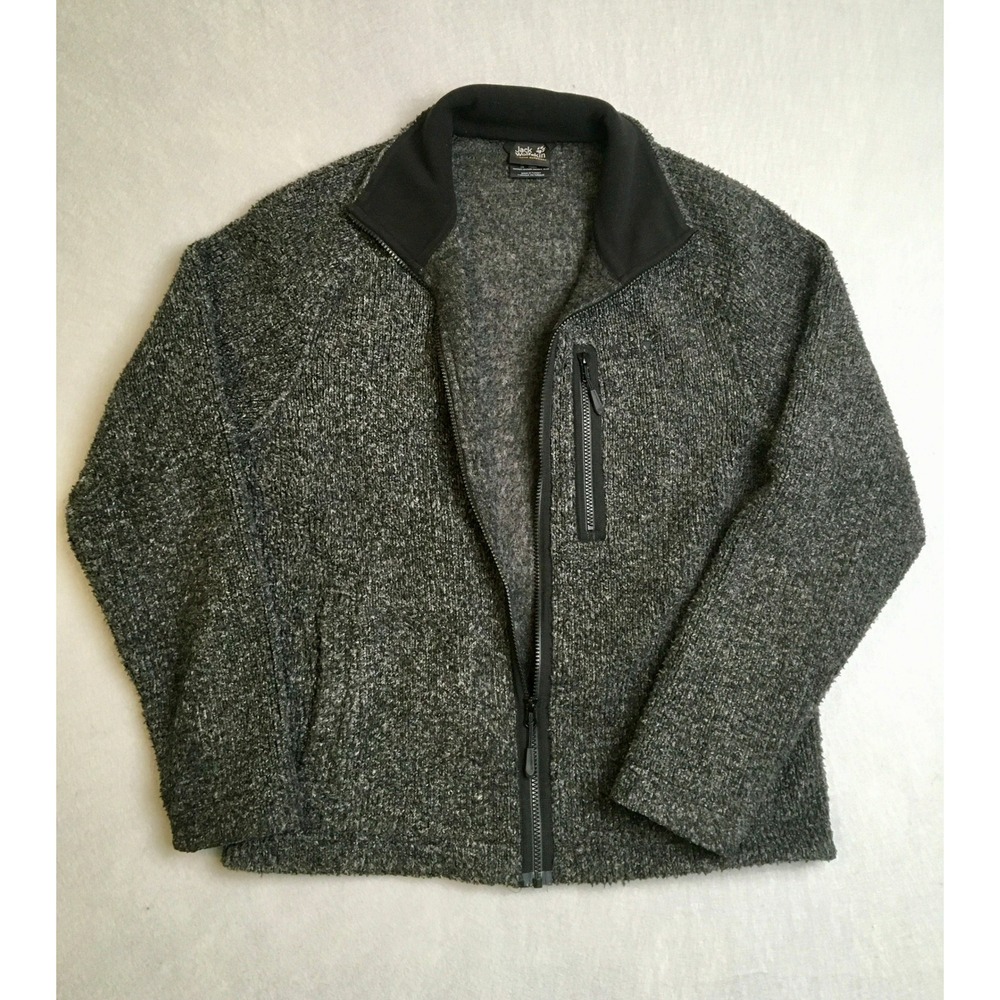Jack Wolfskin Mens Grey Marled Knit Full Zip Fleece Jacket Size M Outdoor Layer